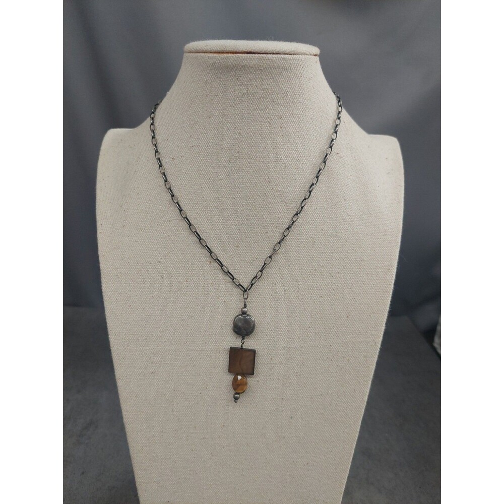 Siloada Morther Of Pearl Tigers Eye Sterling Silver Necklace N1336